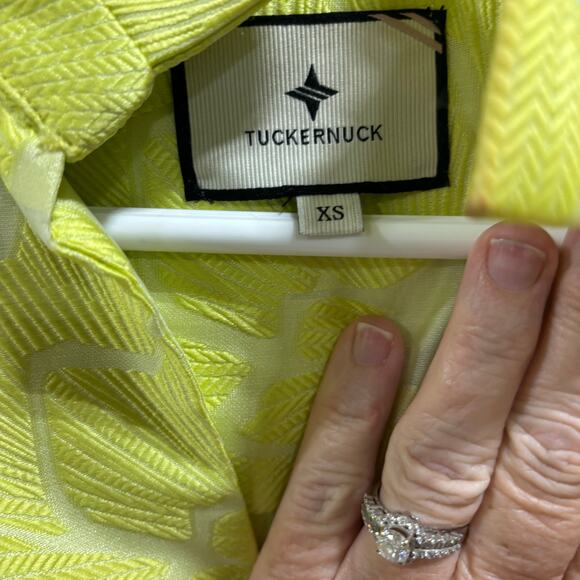 Tuckernuck Jacquard Floral Mini Dress XS Chartreuse Yellow Puff Sleeve Mock Neck - Picture 4 of 9